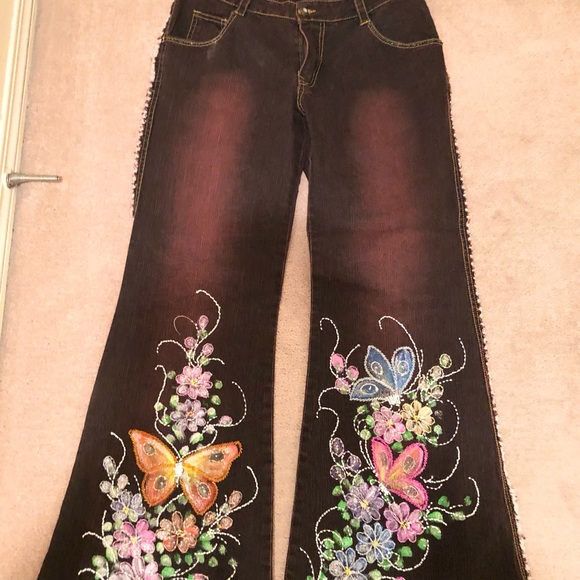 Hand painted beaded Flared Jeans - Picture 6 of 12